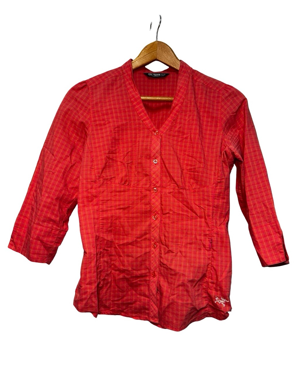 Vintage Arc’teryx Coral Micro Plaid 3/4 Sleeve Button Down Shirt Small Hiking